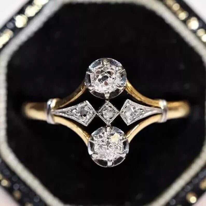 Vintage 1Ct Round Two Stone Diamond Engagement Ring 14K Yellow Gold Over Size 7