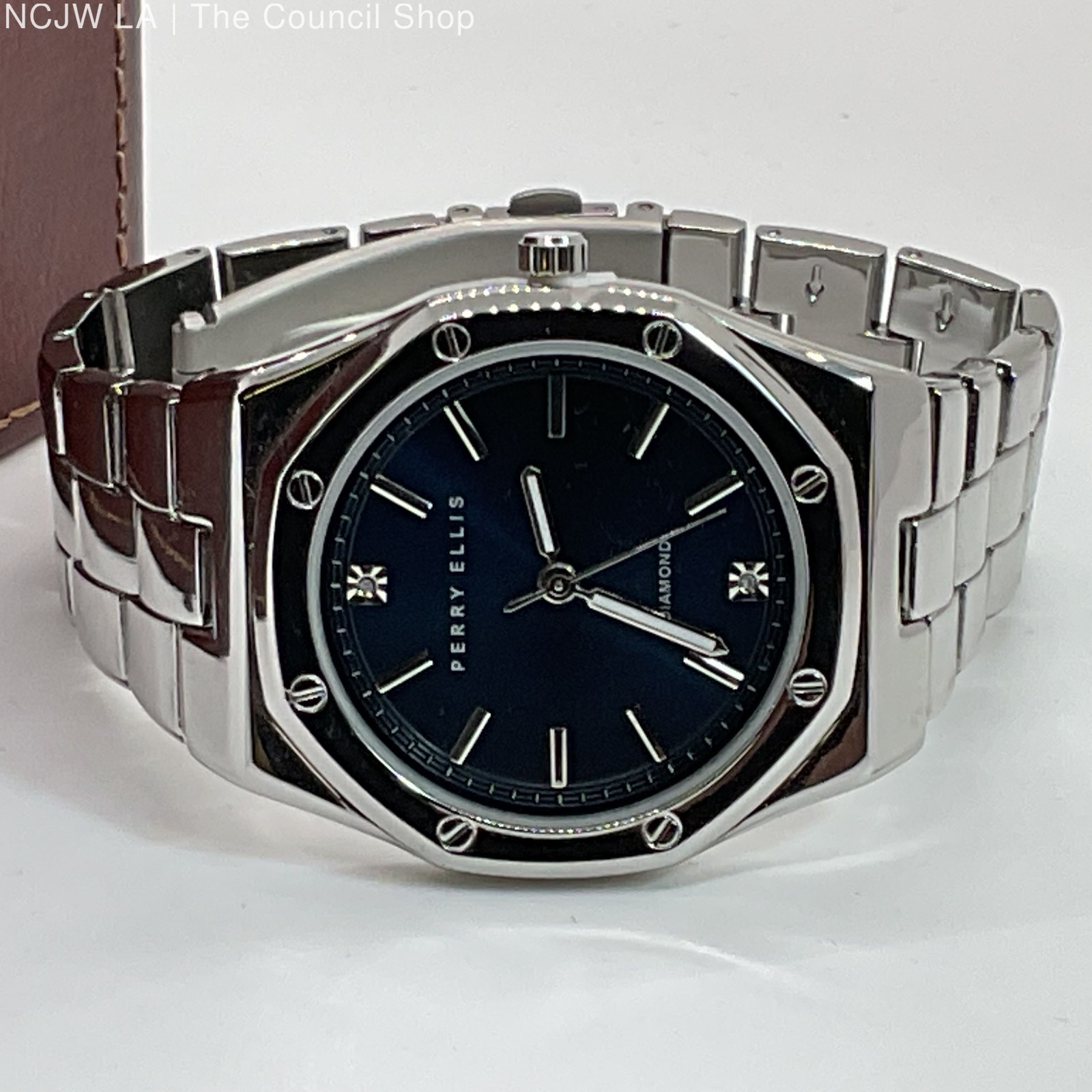 NOB PERRY ELLIS Ultra Thin Diamond Accent Men’s Stainless Watch- 7.75″