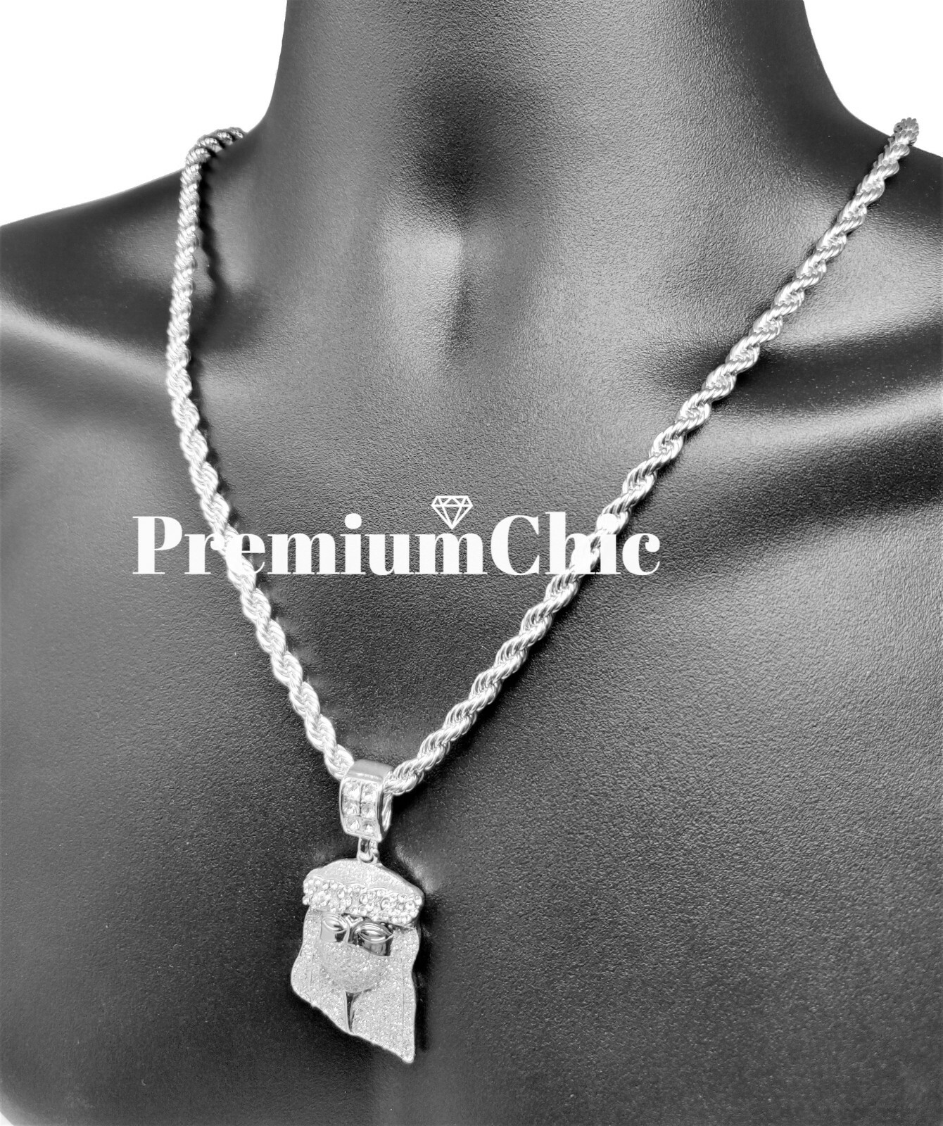 ICED Jesus Pendant Necklace w Rope Chain or Tennis Chain Mens Plated CZ Jewelry