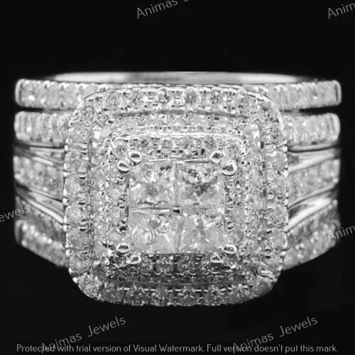 3CT Princess Cut Lab Created Diamond Bridal Engagement RingSet 925SterlingSilver