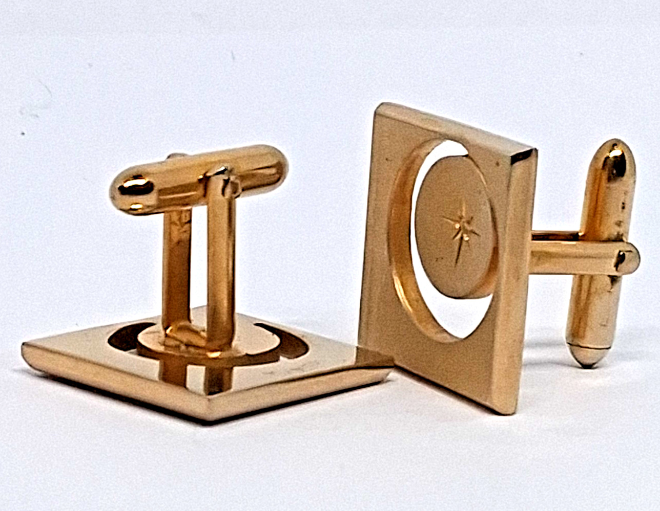 Vintage Swank Gold Tone Square with Crescent Outline and Star Center Cufflinks