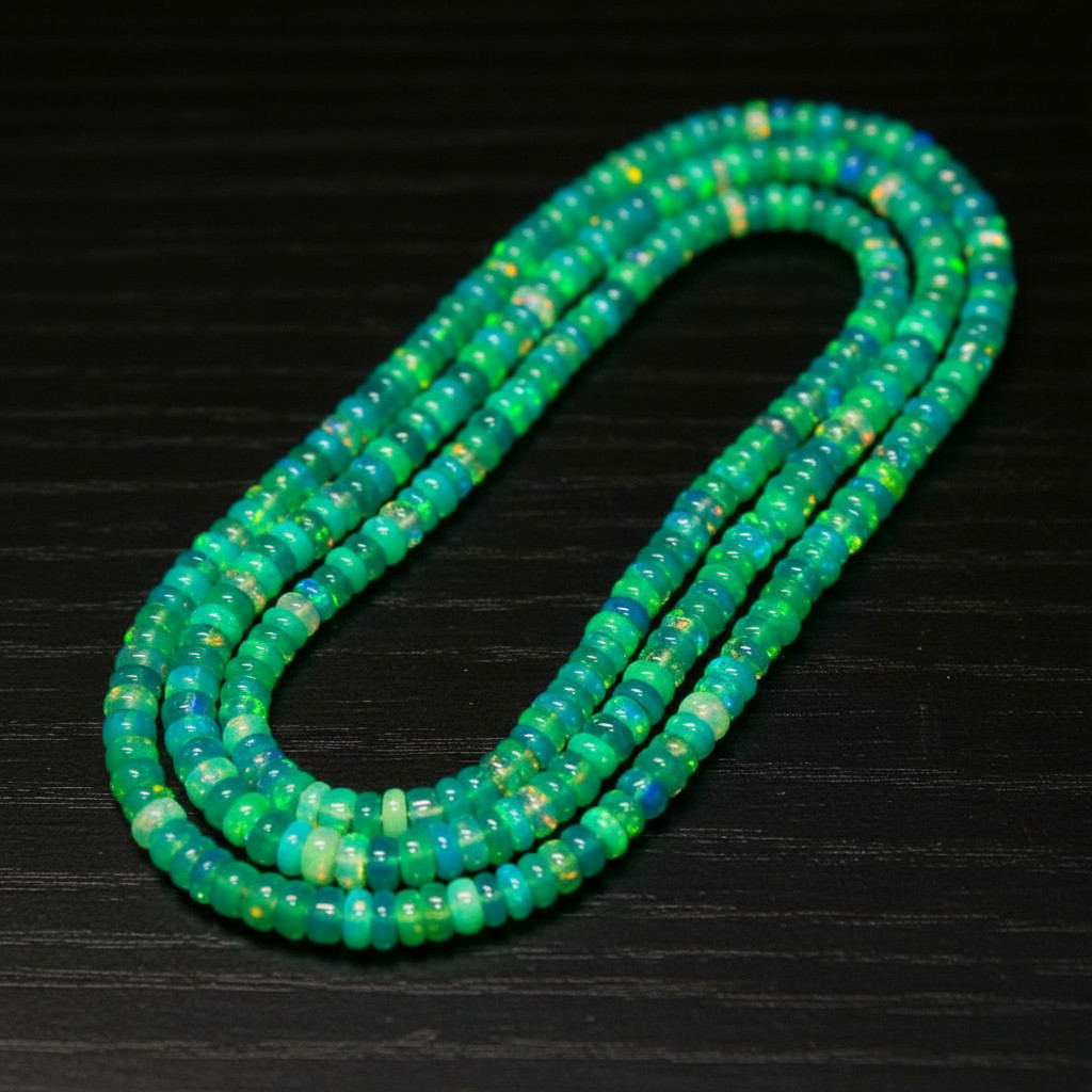 Natural Green Ethiopian Opal Rondelle Beads 4–5mm Size 16 Inch Strand Gemstone
