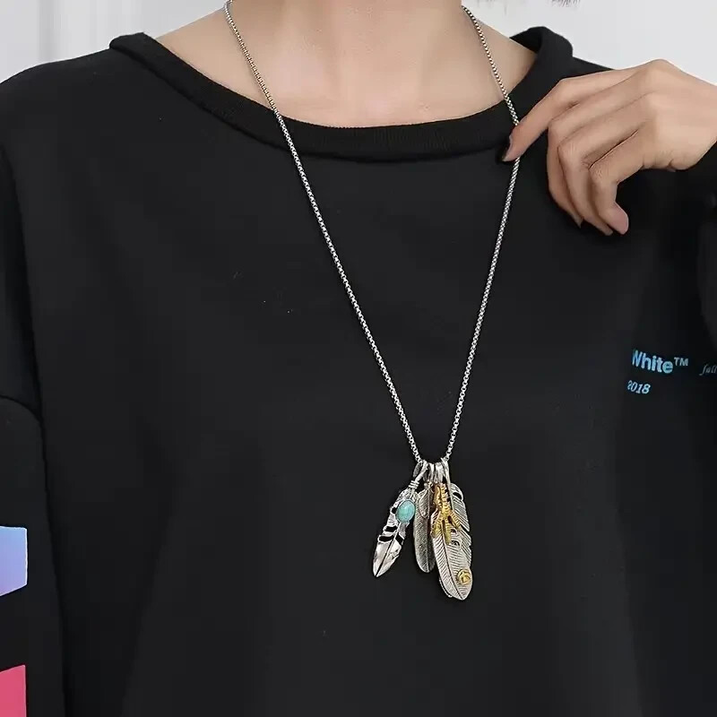 Boho 925 Sterling Silver Eagle Hawk Falcon Feather Claw Fashion Pendant Necklace