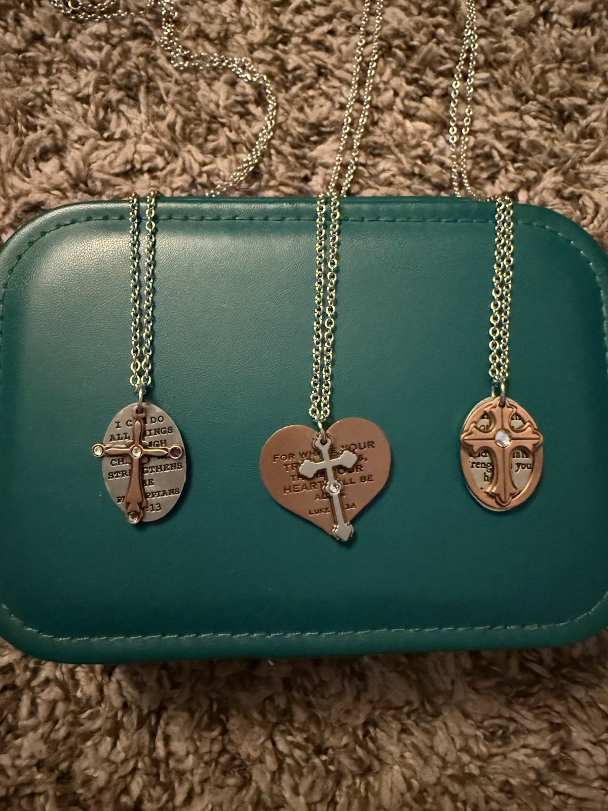 3pc Religious Cross Charm Pendant Necklaces Silver/Rose Gold