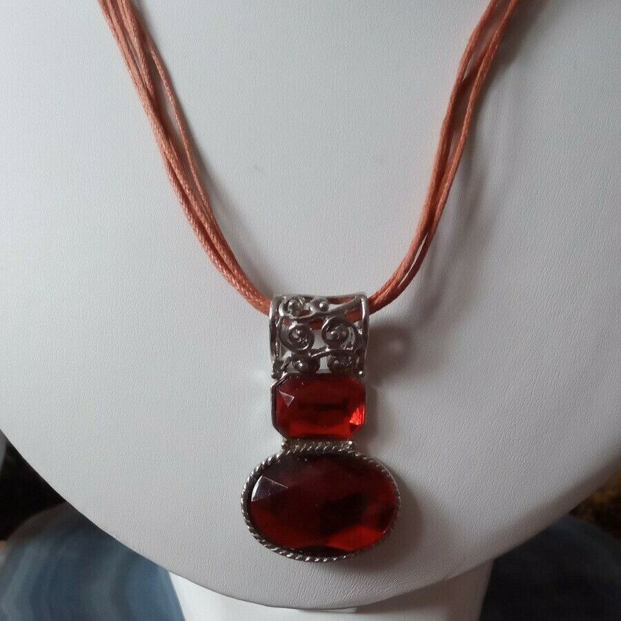 Rhinestone pendant 45mmx25mm on a16″ cord necklace with 2″ extender