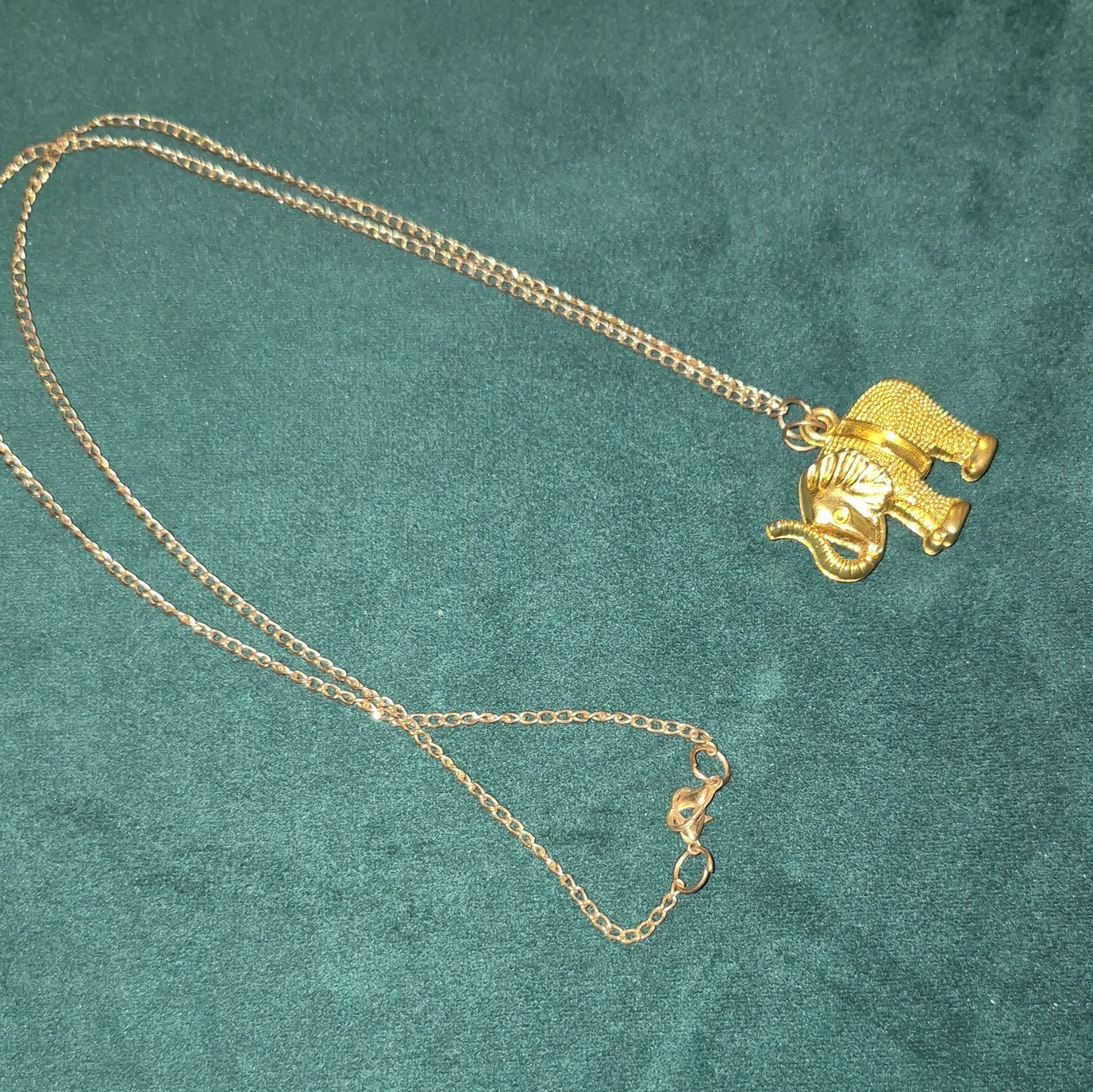 Gold Tone Elephant Charm Pendant Necklace w/ Cable Chain, Lobster Clasp