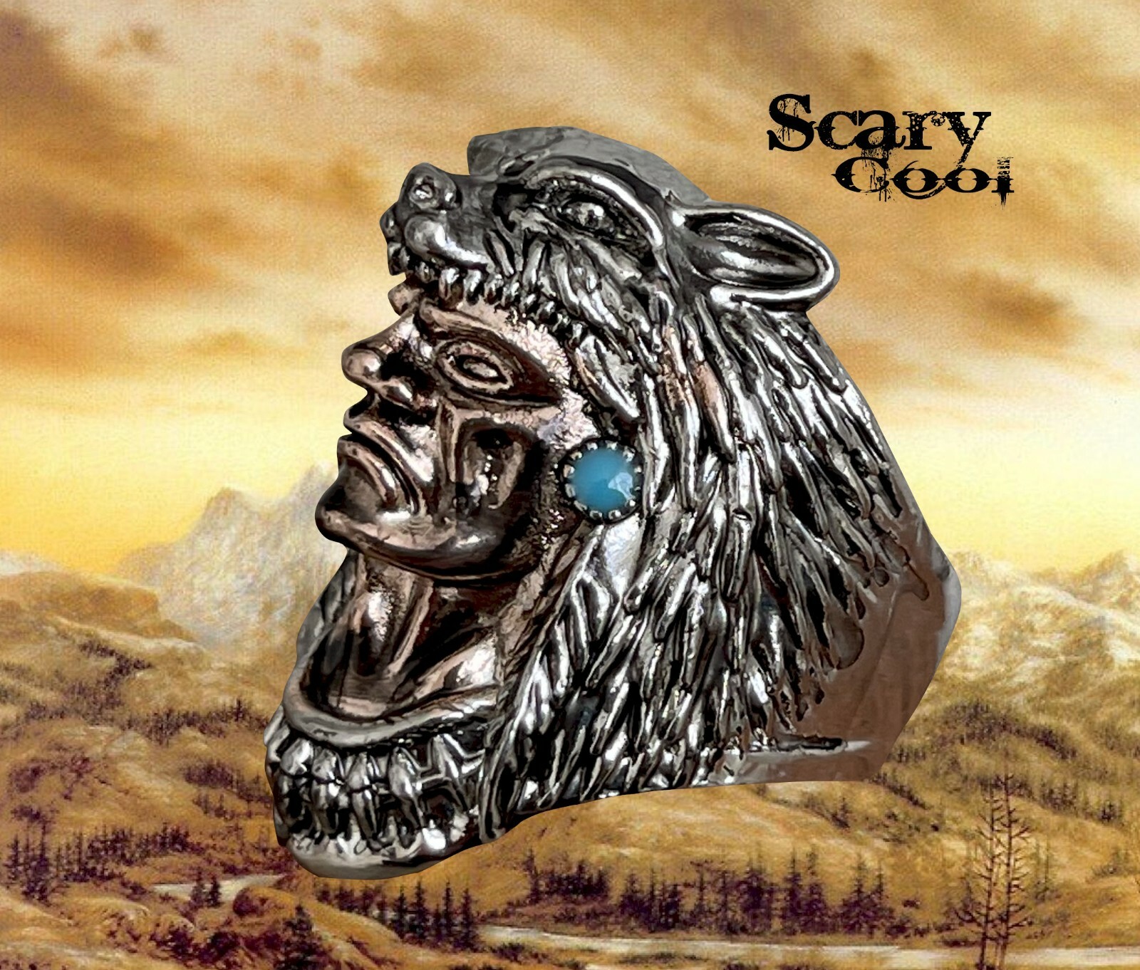 New Indian Head Wolf Chief Gothic Biker Silver Mens Ring