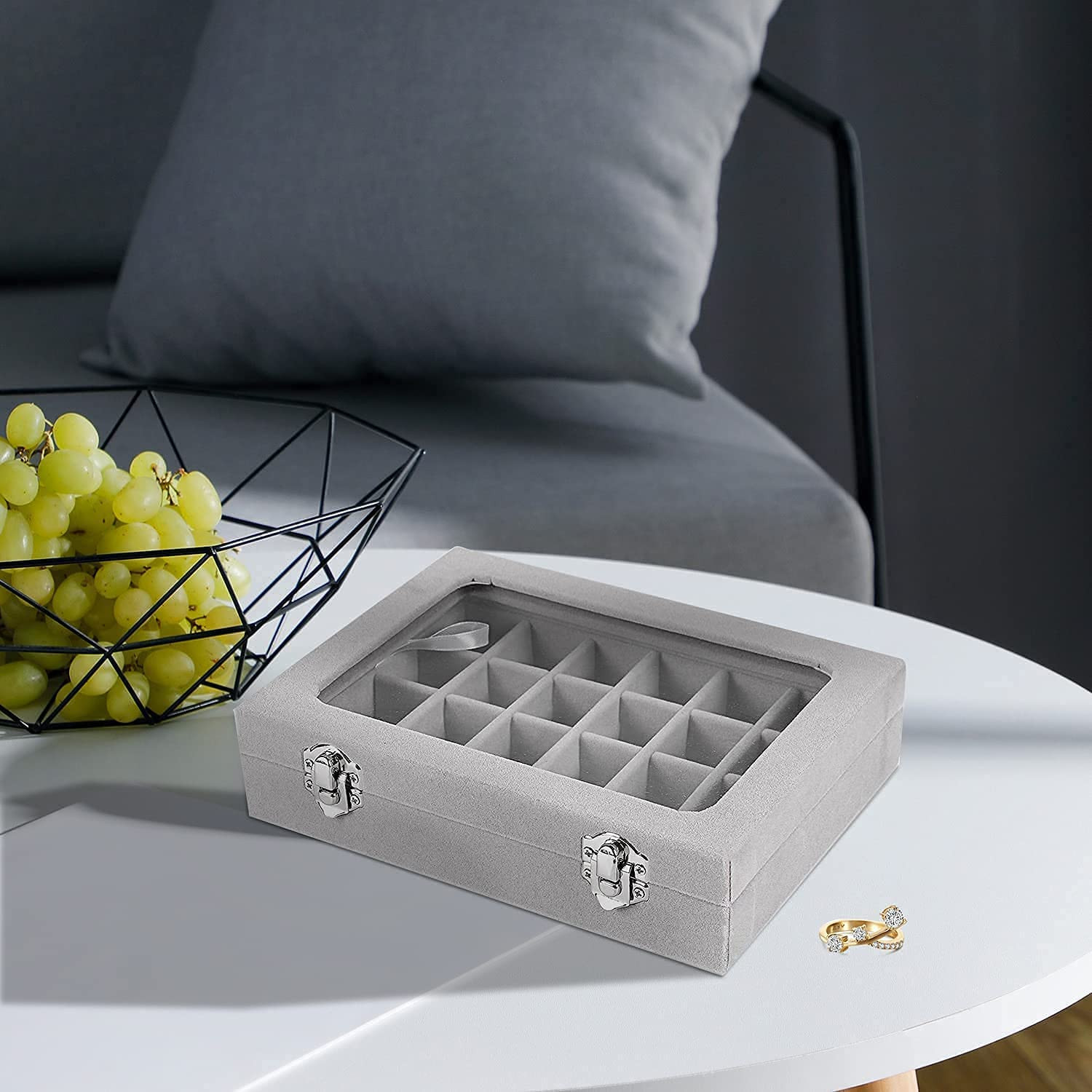Jewelry Box 24 Grid Velvet Jewelry Tray for Drawers Glass Clear Lid Showcase Dis