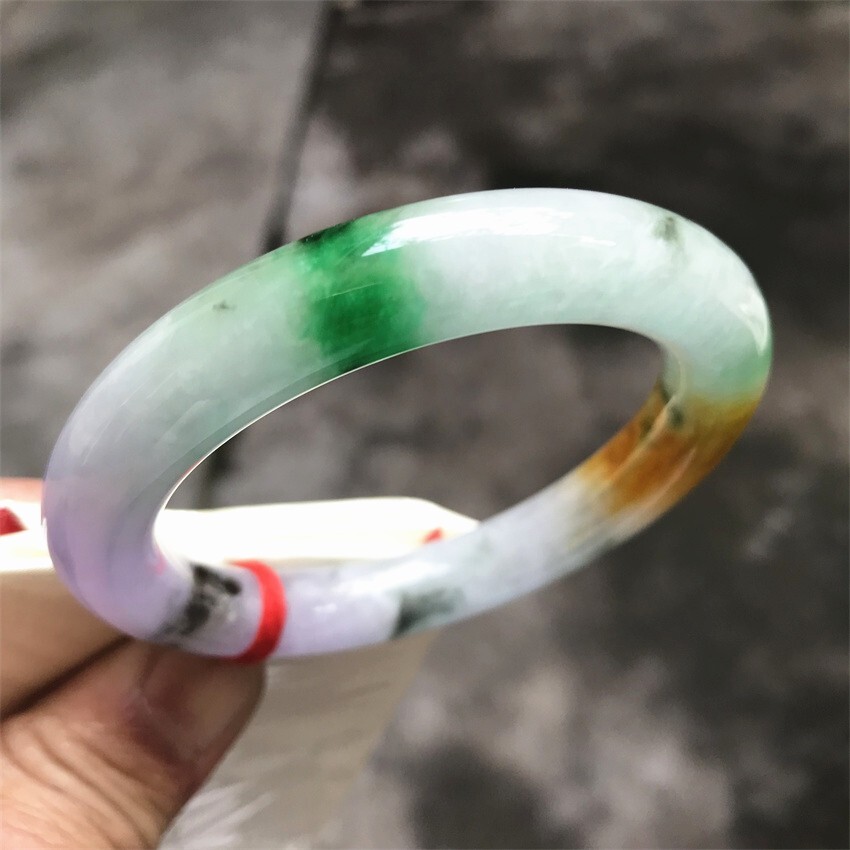 55.5MM Myanmar Natural Green Yellow Lavender Jadeite Jade Bracelet Jade Bracelet
