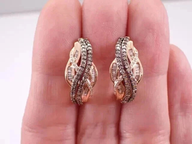 2Ct Lab-Created Chocolate Diamond Half Hoop Fancy Earring 14K Rose Gold Plated