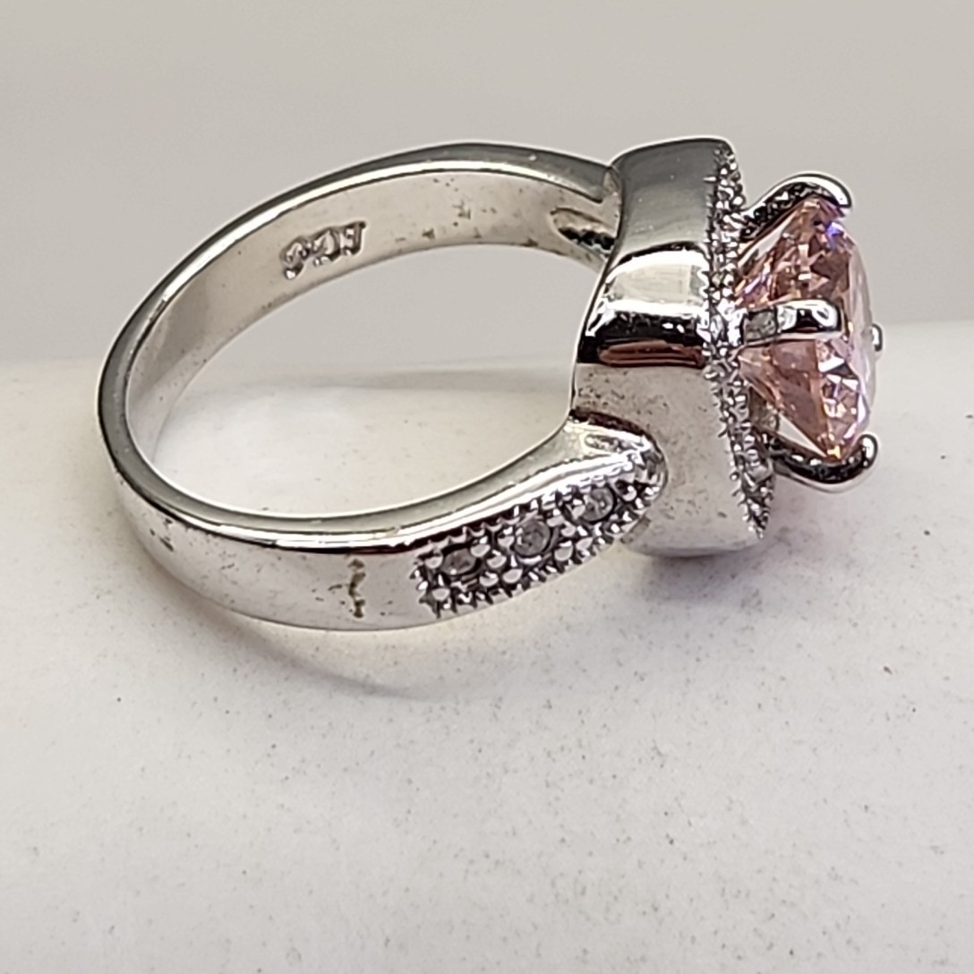 Lab Created Pink Ruby Ring PDJ Cushion Silver Plated 8