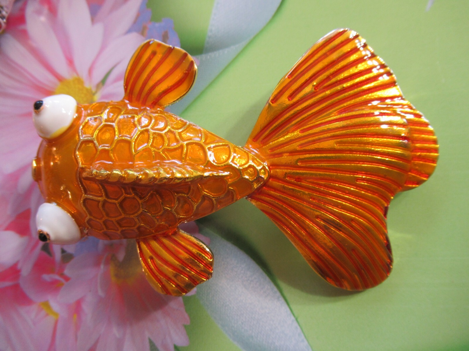 LARGE GOLD FISH ENAMEL MULTI-COLOR RHINESTONES & GEMSTONE BROOCH- YOU CHOOSE