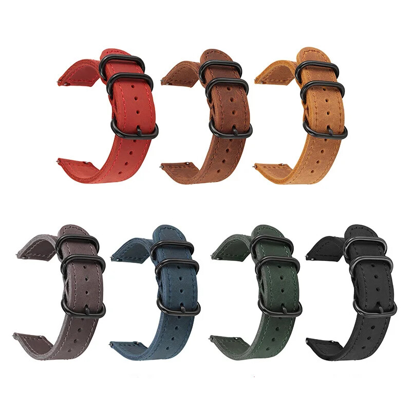 Vintage Genuine Leather Watch Band 18mm 20mm 22mm Black Loop Buckle Watch Strap