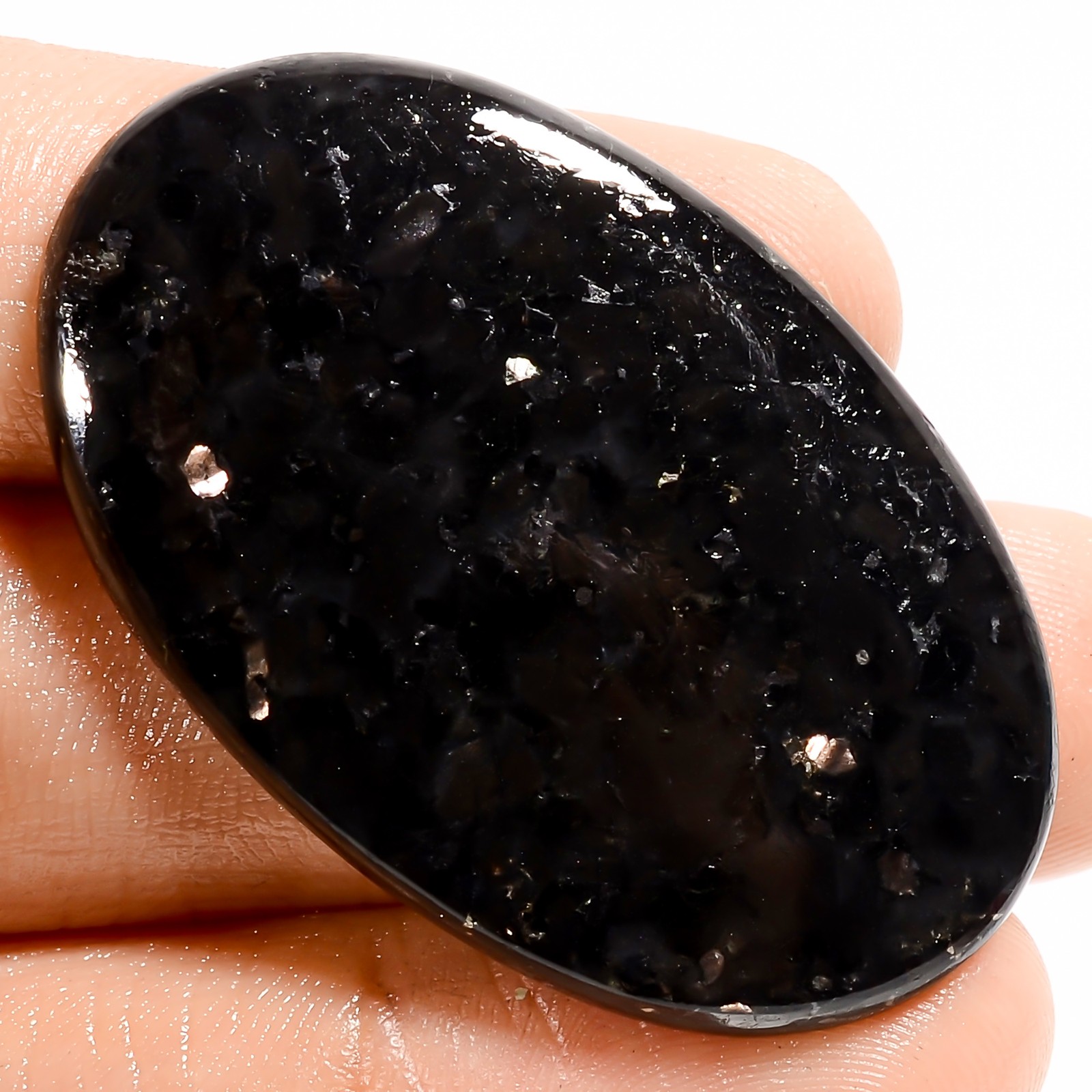 100% Natural Golden Nuummite Oval Cabochon Gemstone 51.5 Ct. 41X25X5 mm A-35977