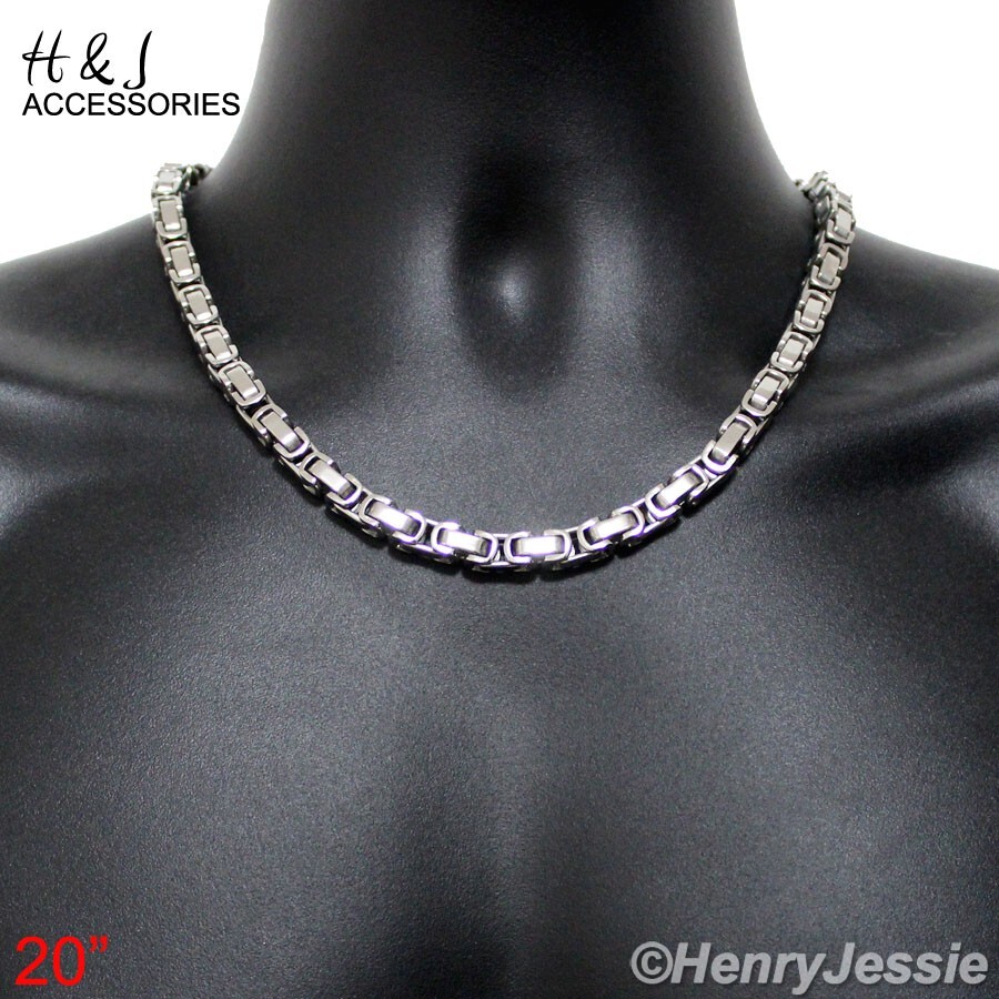 16″-40″MEN’s Stainless Steel 8mm Silver Byzantine Box Link Chain Necklace*AT