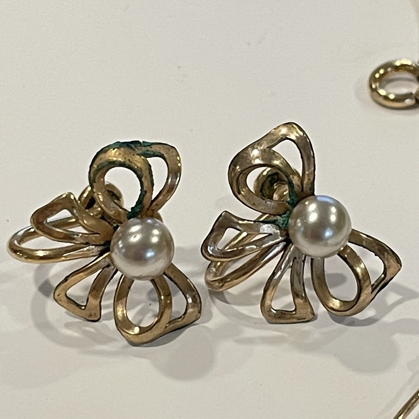 Vintage Van Dell 12k Gold Filled Bow Necklace And Earrings Set Pearls