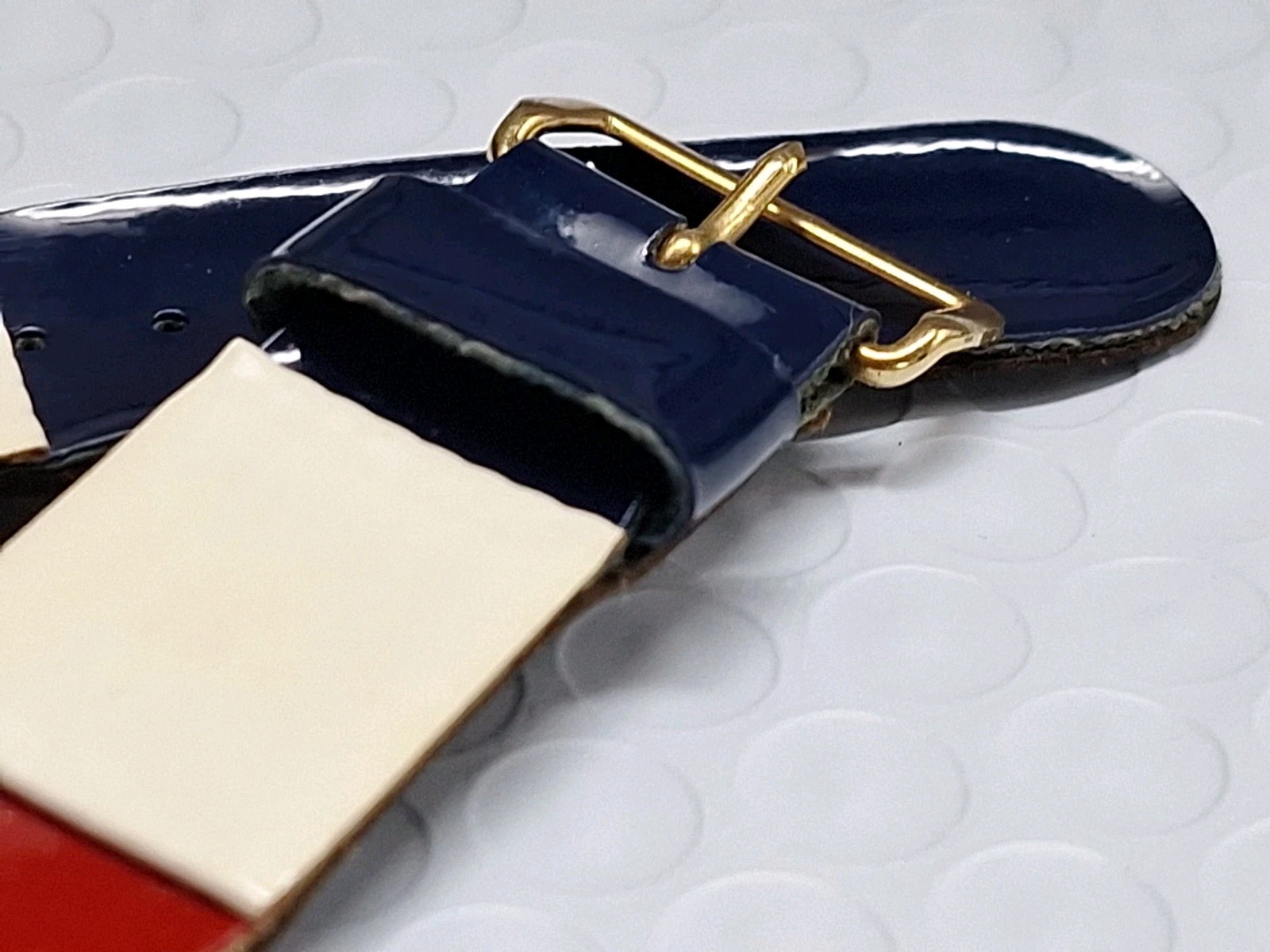 Vintage Tri-color Red White Blue Vinyl on Leather Watch Band Strap 12.3 mm