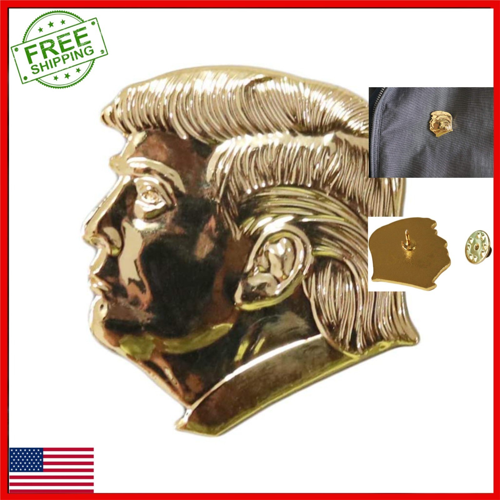 Gold Plated Donald Trump Lapel Pin 1.2″ x 1.2″ – Collectible