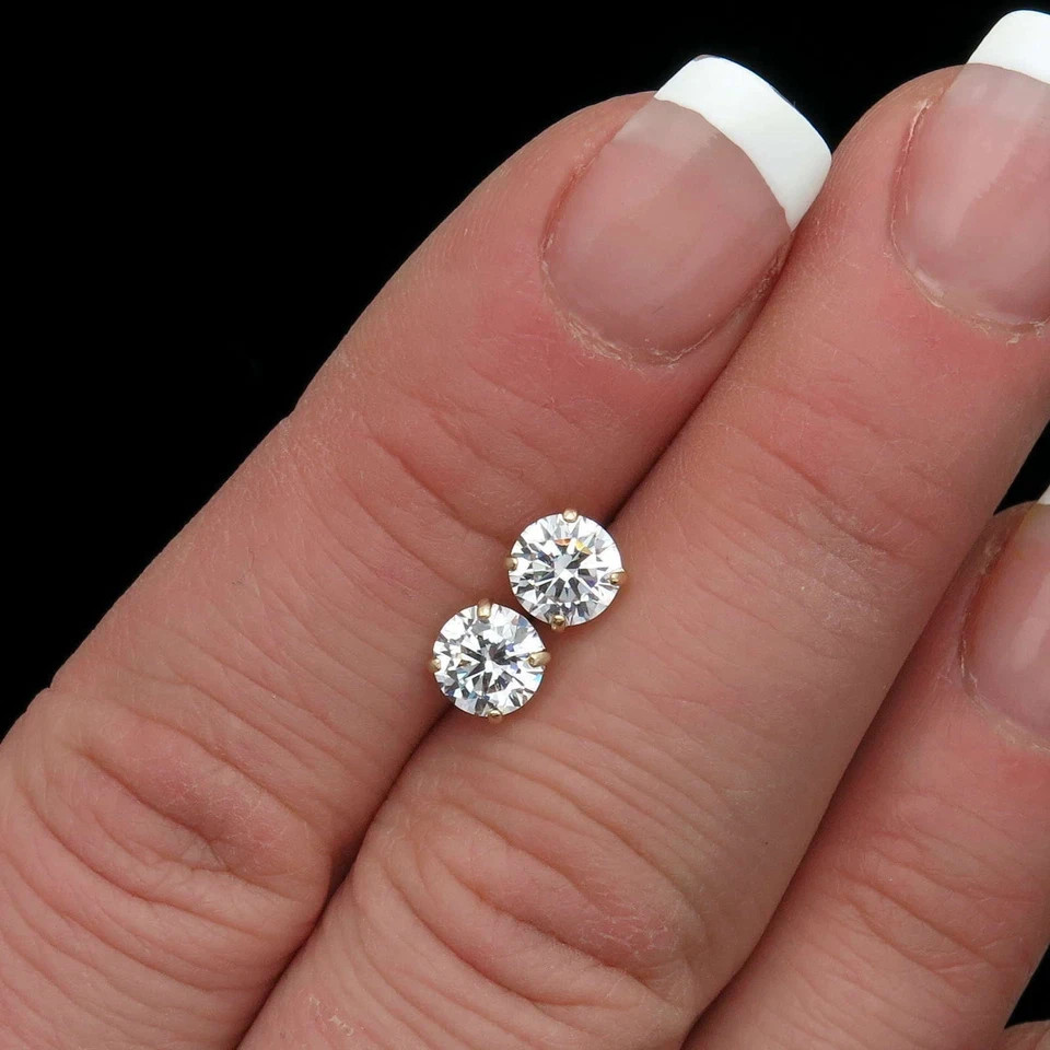 2Ct Round Lab-Created Diamond Brilliant Solitaire Earrings 14K Yellow Gold Over