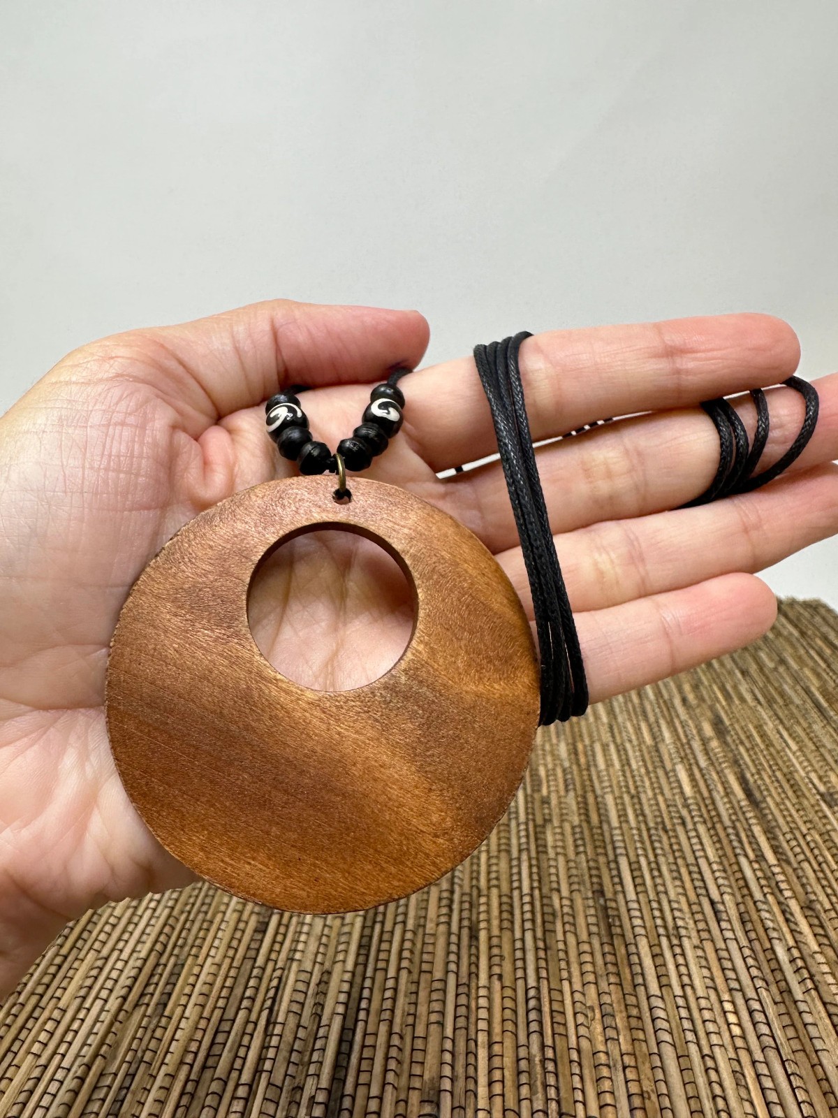 Brown Circle Pendant Necklace – Handmade Wooden Jewelry | Adjustable Unisex