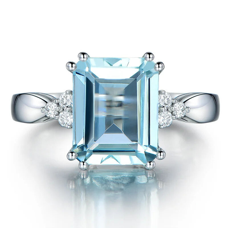 Natural Aquamarine Ring 925 Sterling Silver Turquoise Women Jewelry Size 6-10