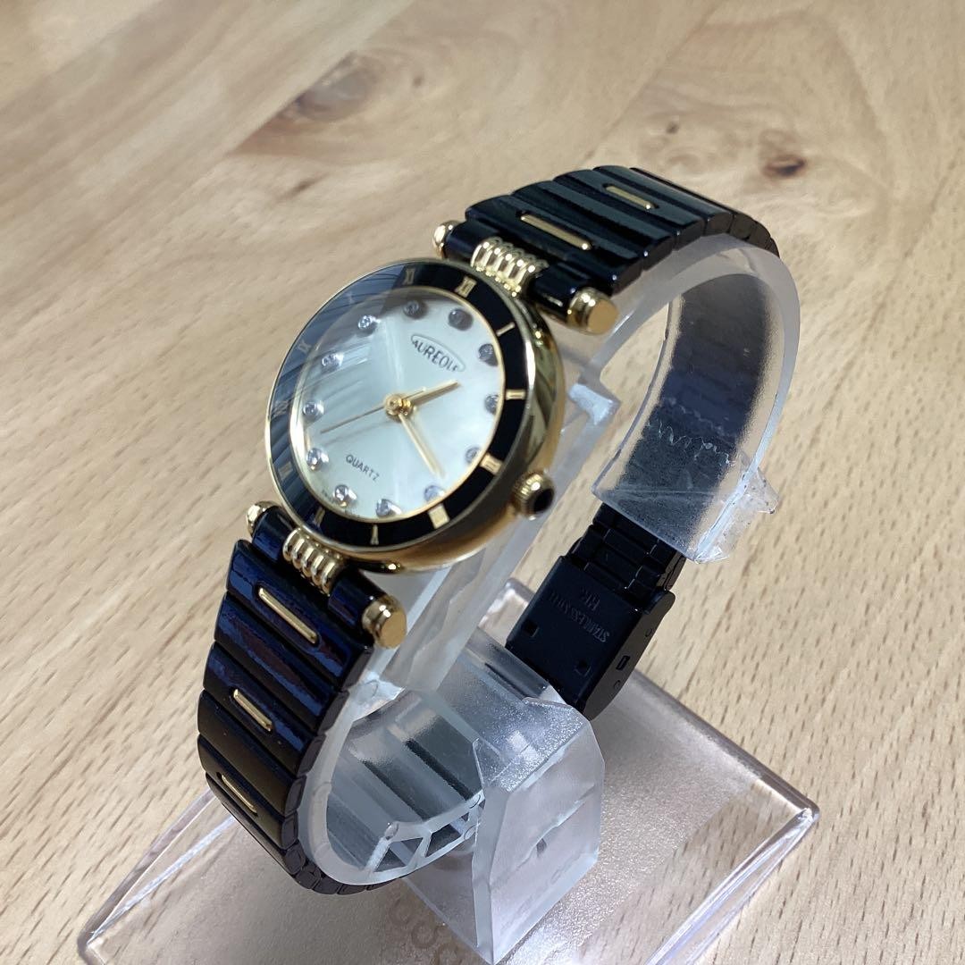 Aureole Quartz Black Dial Women Wristwatch