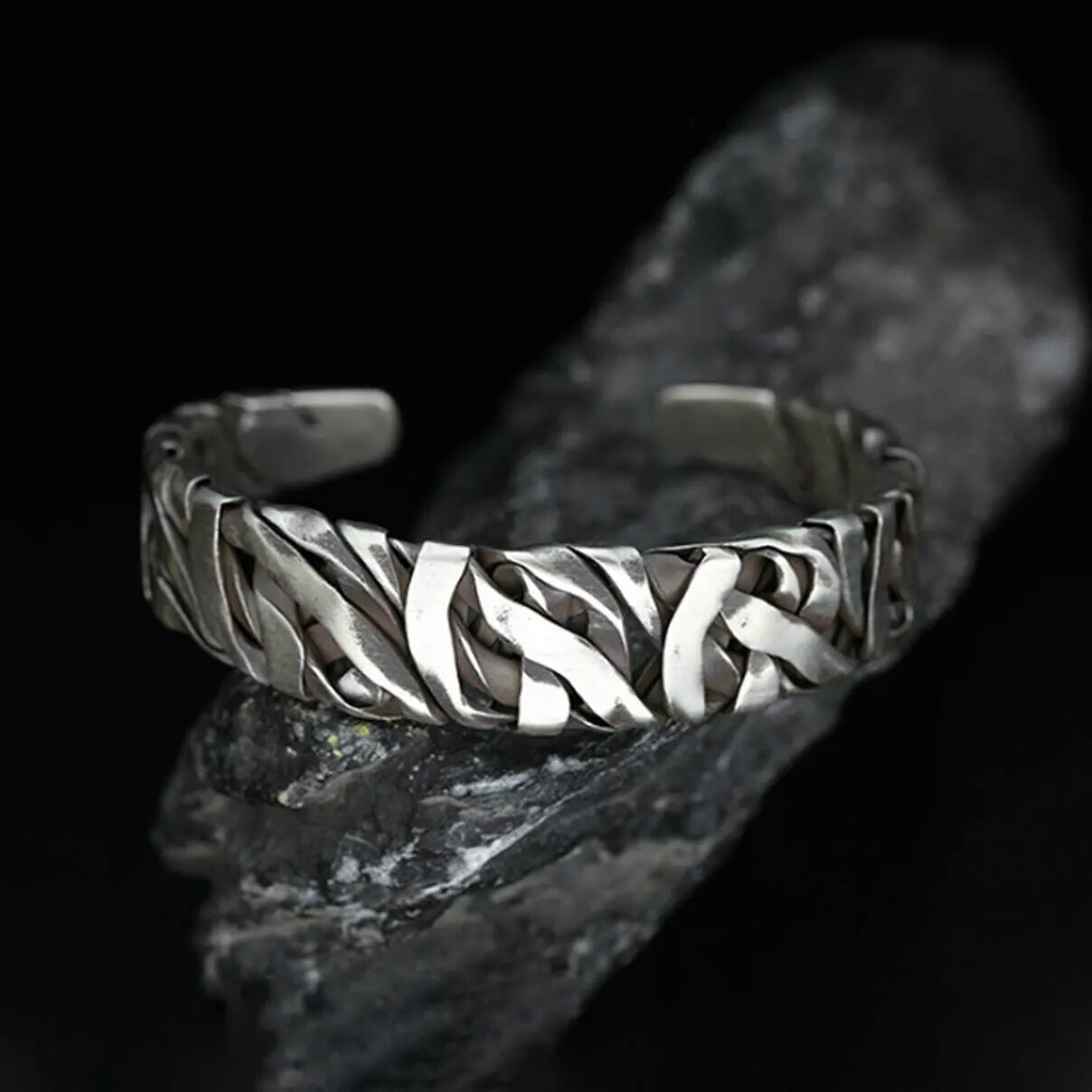 Men Bracelet Sterling Silver Retro Twisted Open Wide Bangle Cuff Bracelet USA