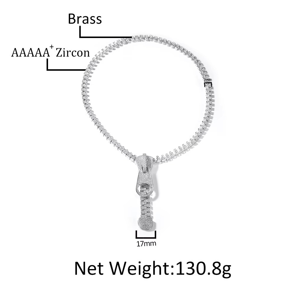 5AAA+ CZ Ice Out Hop Hip Bling Collar Zipper Chain Necklace 14k Gold Plated
