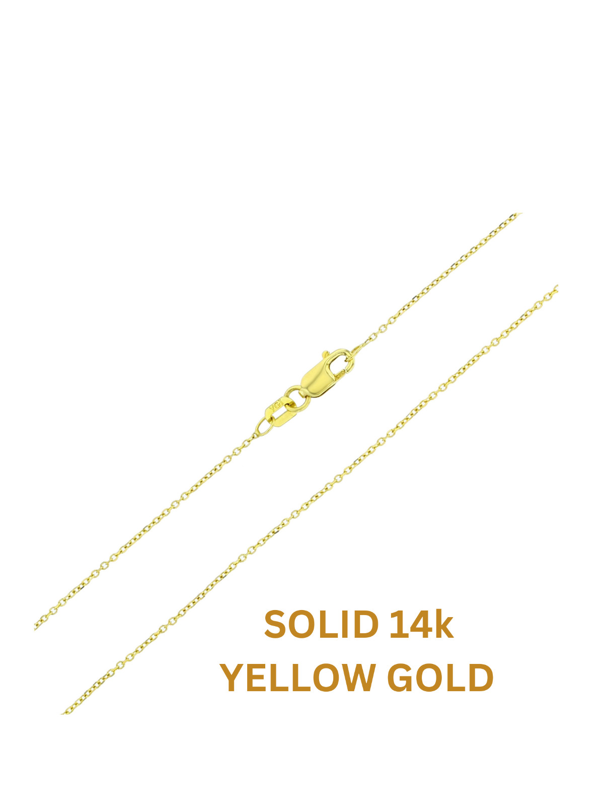 14K Solid Yellow Gold 0.9mm Thin High Polish Rollo Cable Chain With Lobster Lock