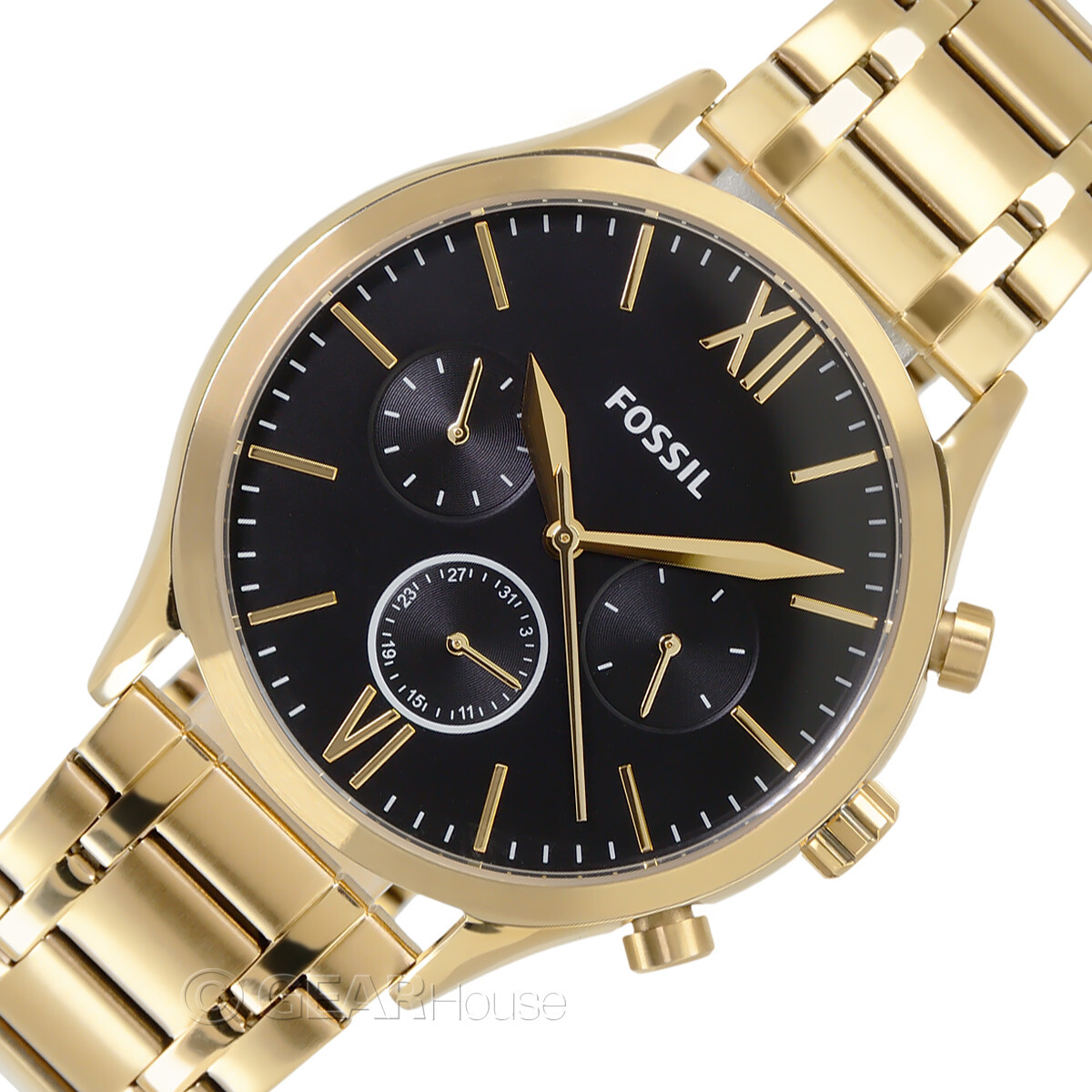 FOSSIL Fenmore Mens Gold Multifunction Watch, Black Dial Date, Stainless Steel