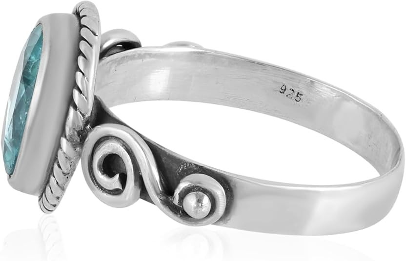 100% Natural Sky Apatite Oval Cut Ring in 925 Oxidized Sterling Silver