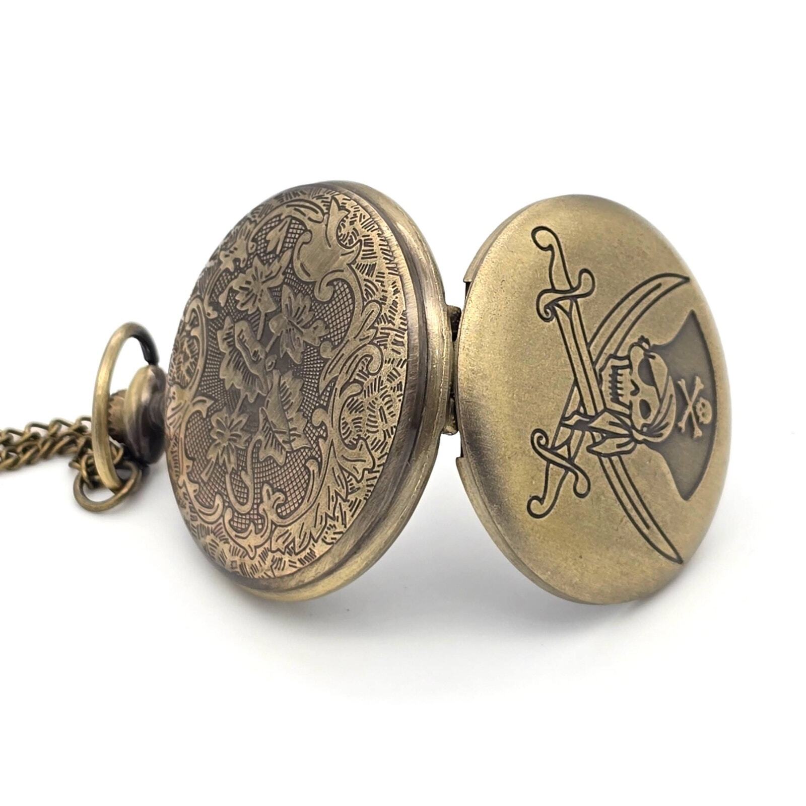 Pirate Pocket Watch Vintage Look Nautical Skull Crossbones Gift Buccaneers Ship