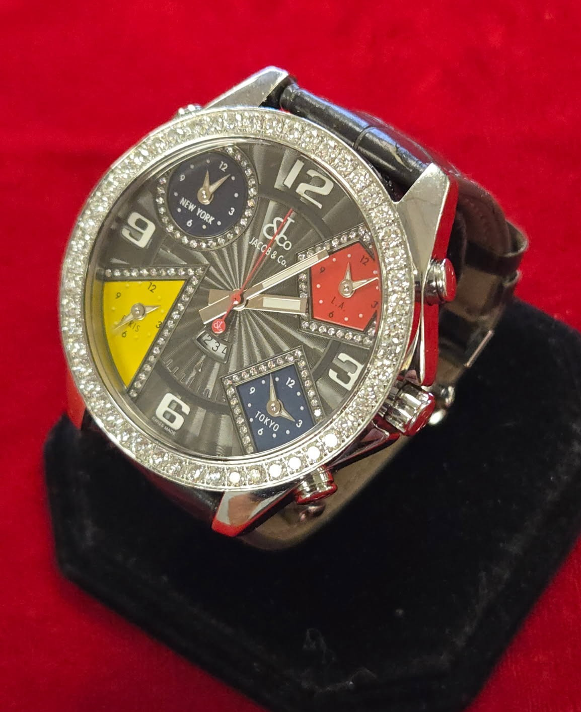 Jacob & Co Five Time Zone Stainless Steel Gray Diamond Bezel & Dial 47mm JC-1