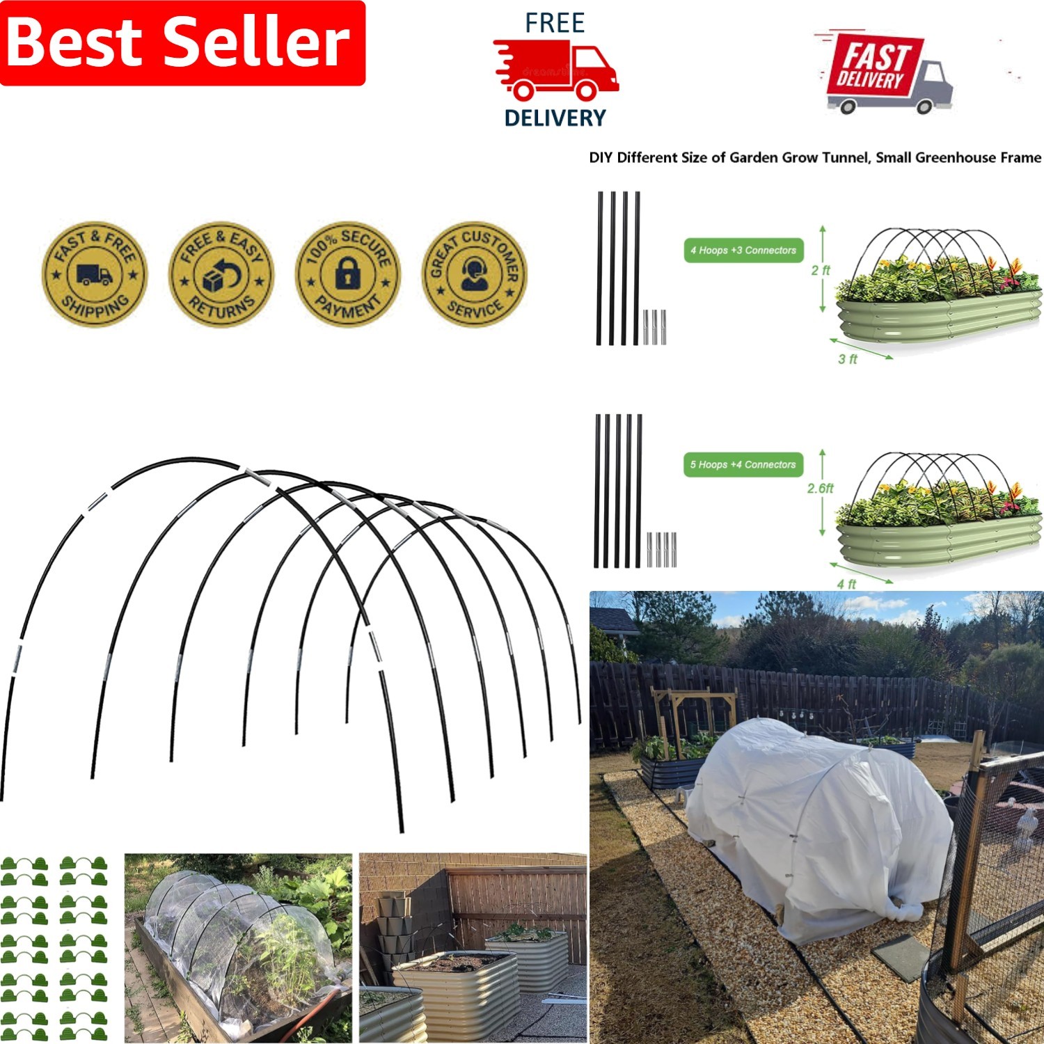 Mini Greenhouse Kit: 6 Sets of 7FT Rust-Proof Hoops for Optimal Plant Growth