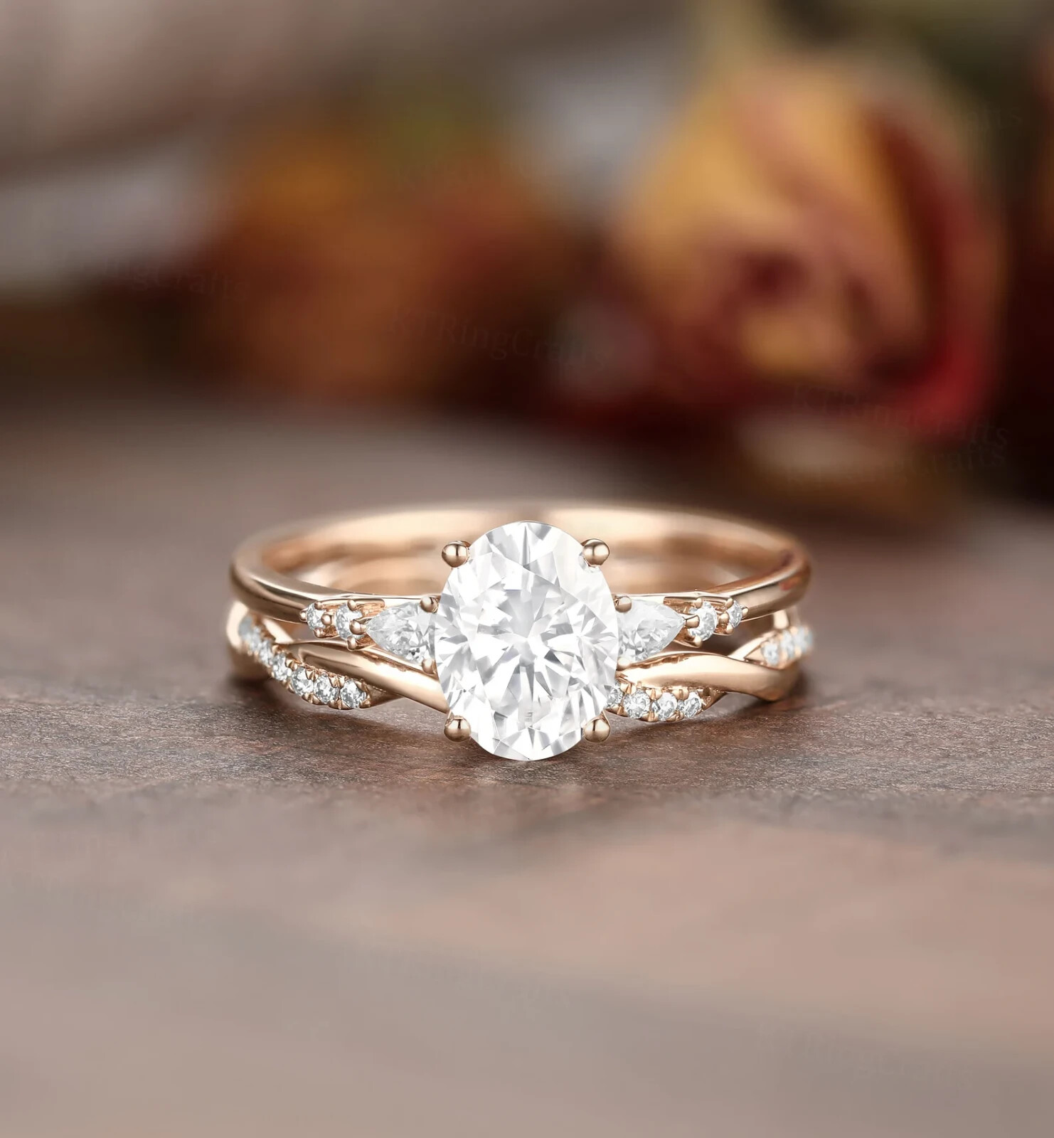 2.50Ct Oval Moissanite Women’s Bridal Engagement Ring Set 14K Rose Gold Plated