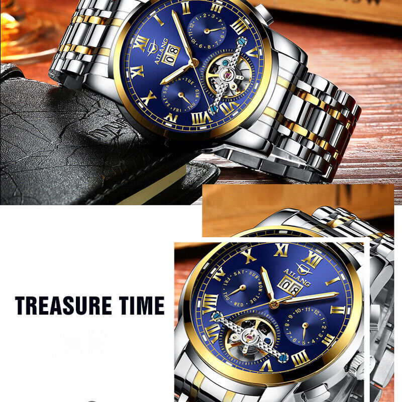 AILANG Men Watch Calendar Tourbillon Steel Waterproof Mechanical Wristwatch