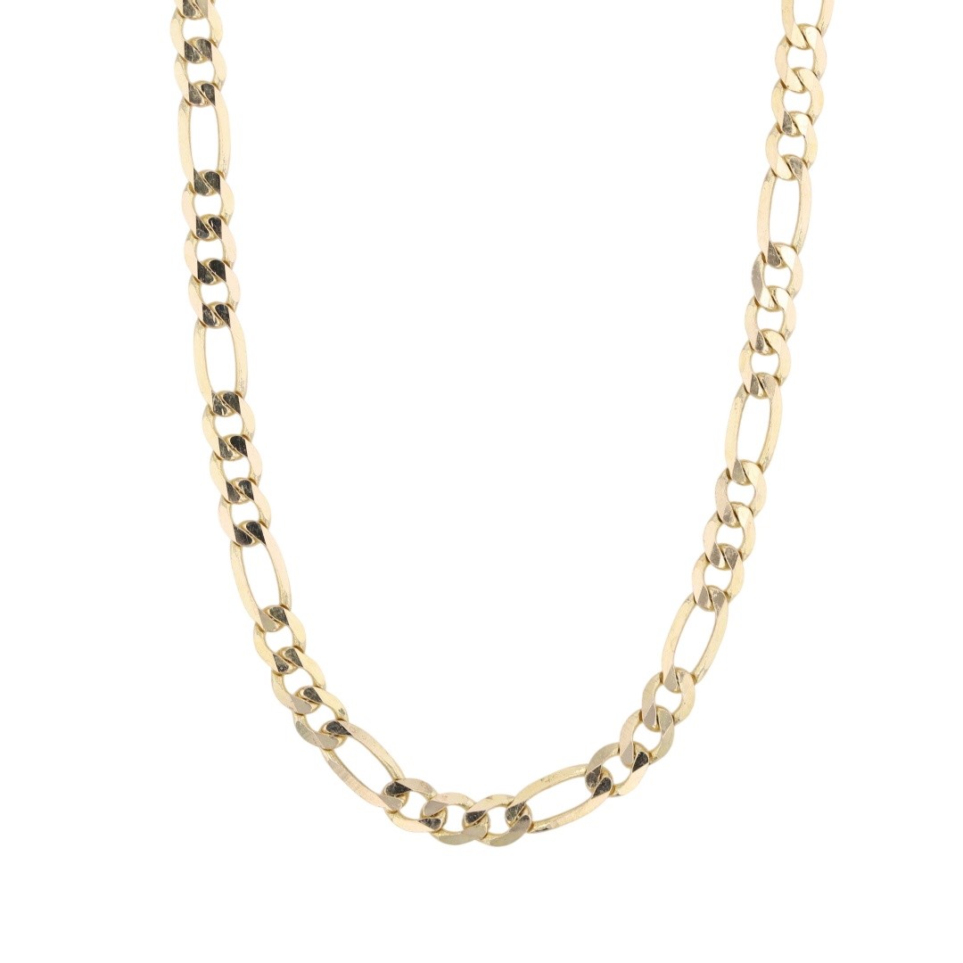 3.3mm Figaro Link Chain 24″ Necklace 14K Yellow Gold Italy 8.11 Grams