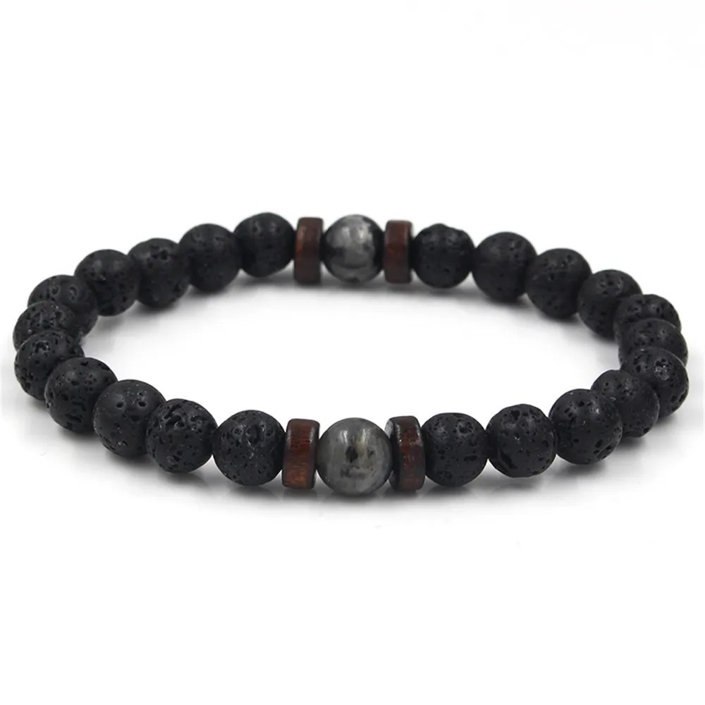 Volcanic Lava Stone Bracelet Men Women Natural Beads Buddha Charm Jewelry Gift