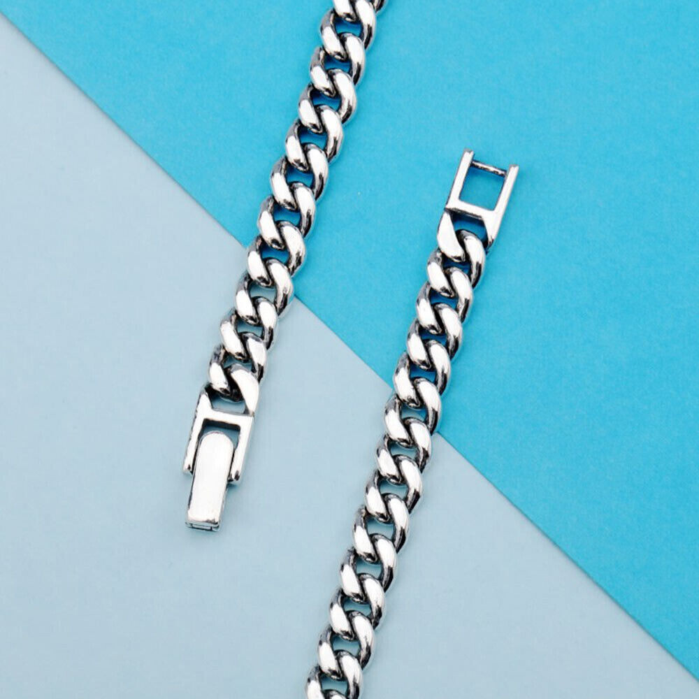 Pure S925 Sterling Silver Chain 5mm-8mm Cuban Curb Link Bracelet 6.7-8.7inch L