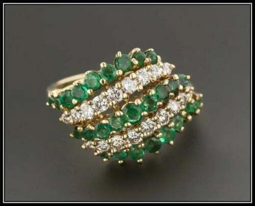 2.50Ct Cluster Simulated Green Emerald Engagement Ring 14k Yellow Gold Plated
