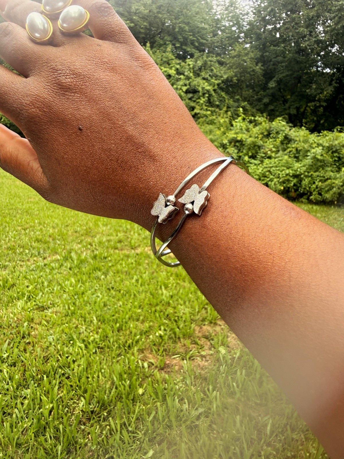Silver Tone Butterfly Cuff Bangle Bracelet, Adjustable, Metal, No Stone