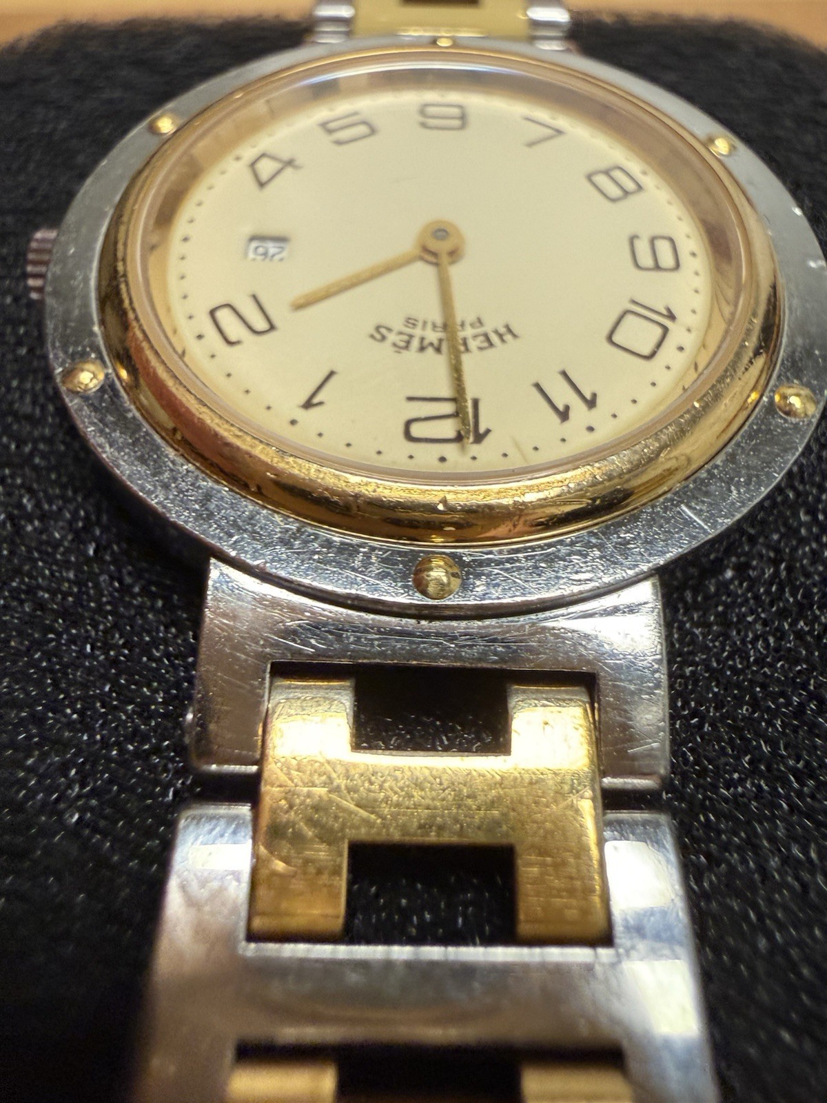 Hermes Clipper Watch Two Tone 30mm With Box Stainless Steel Ladies Authentic