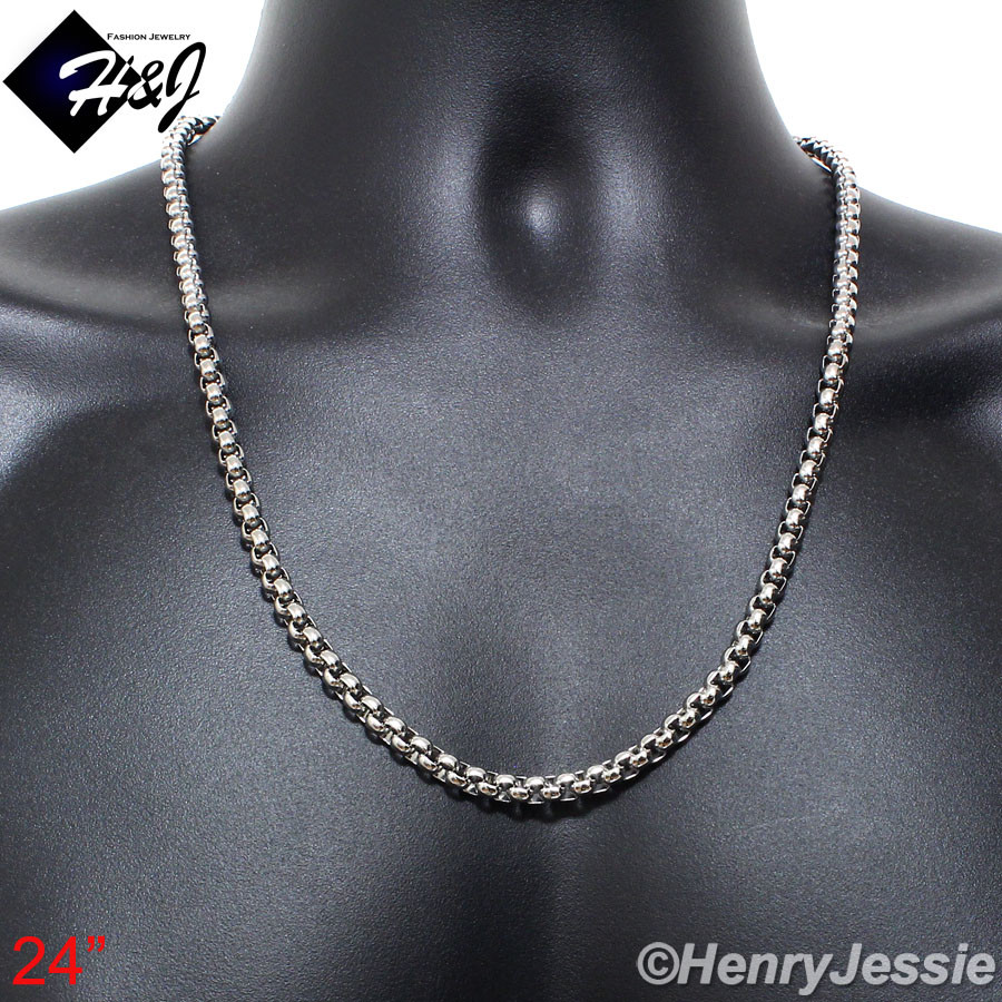 18-40″MEN Stainless Steel 5mm Silver Smooth Box Link Chain Necklace Bracelet SET