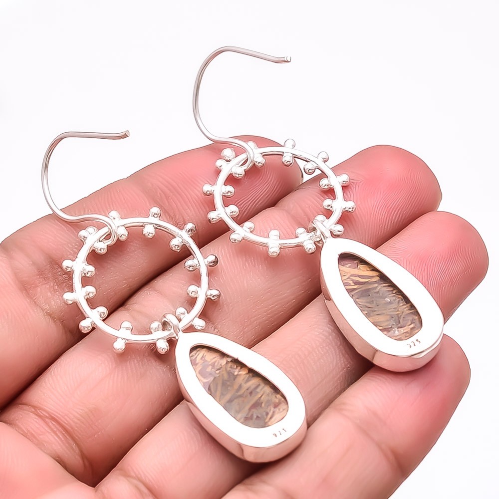 Natural Mariam Jasper Designer Handmade 925 Sterling Silver Earring 2.34″ Sku21