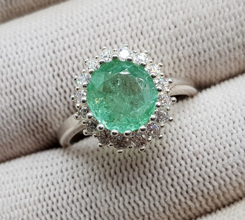 Round Cut Beautiful Natural Green Emerald Ring 19.40 Ct 92.5% Sterling Silver