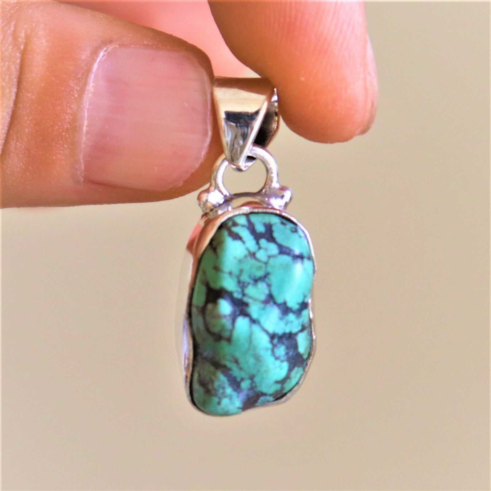 TURQUOISE NATURAL GEMSTONE 925 STERLING SILVER HANDMADE JEWELRY PENDANT 1.2″