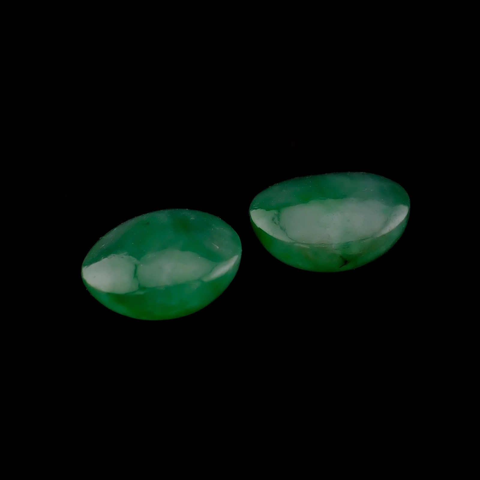 Natural Green Jade Cabochon Pair Round Loose Stones 16 ct 12.1-12.4mm Matched