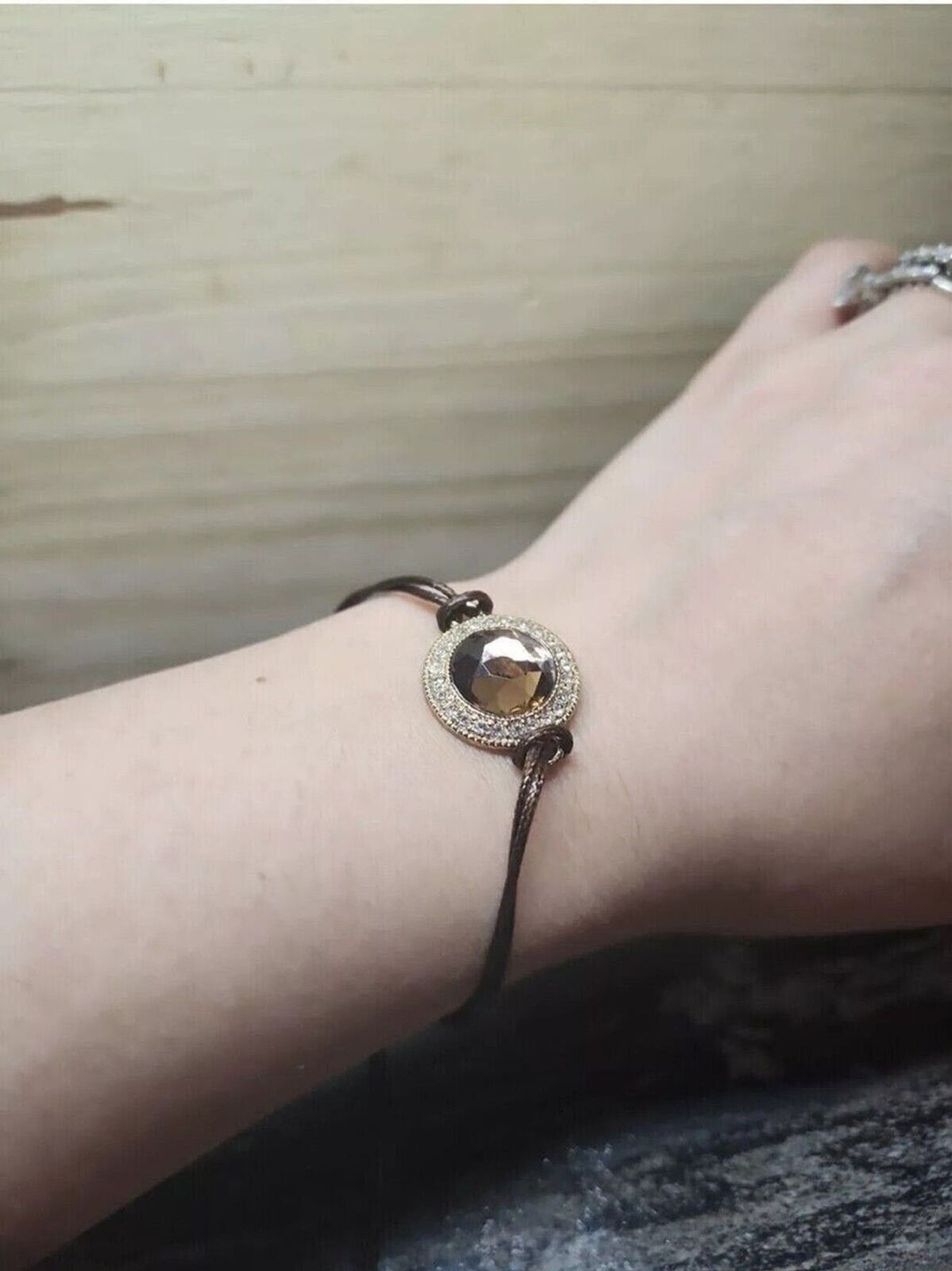 Avon Energy String Bracelet Smokey Topaz Faux Stones Adjustable Cord
