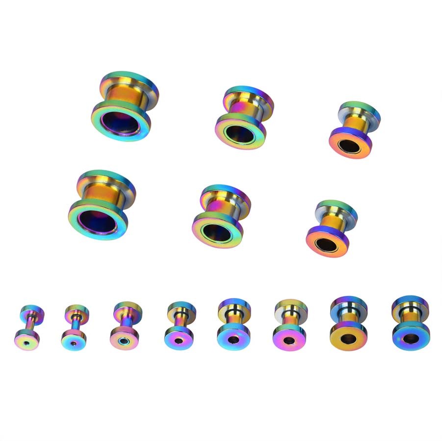 Pair Double Flate Flared Stainless Steel Ear Tunnels – Screw Fit Plugs Gauges