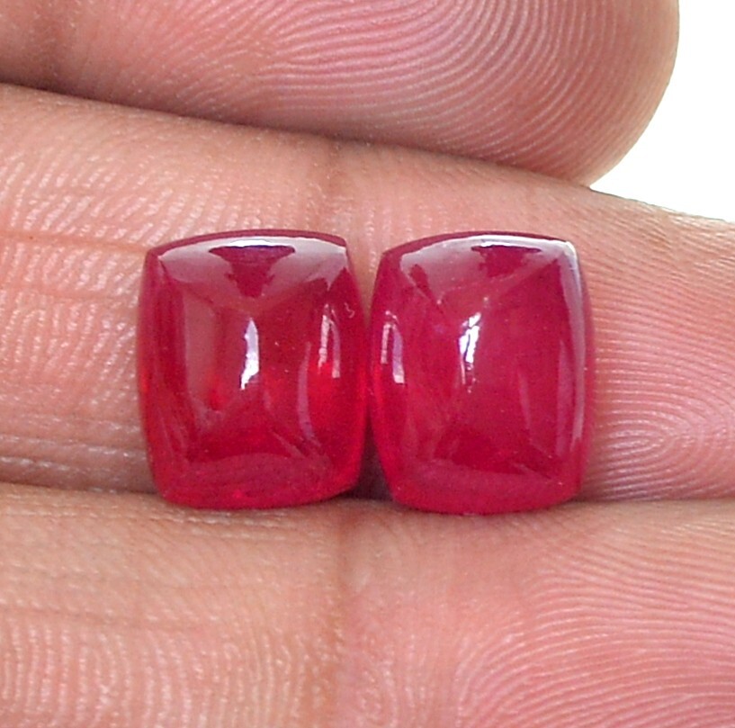 11×9 mm Natural Ruby Cushion Sugar Loaf Cabochon Shape Pair 14.54 CTS Loose Gems